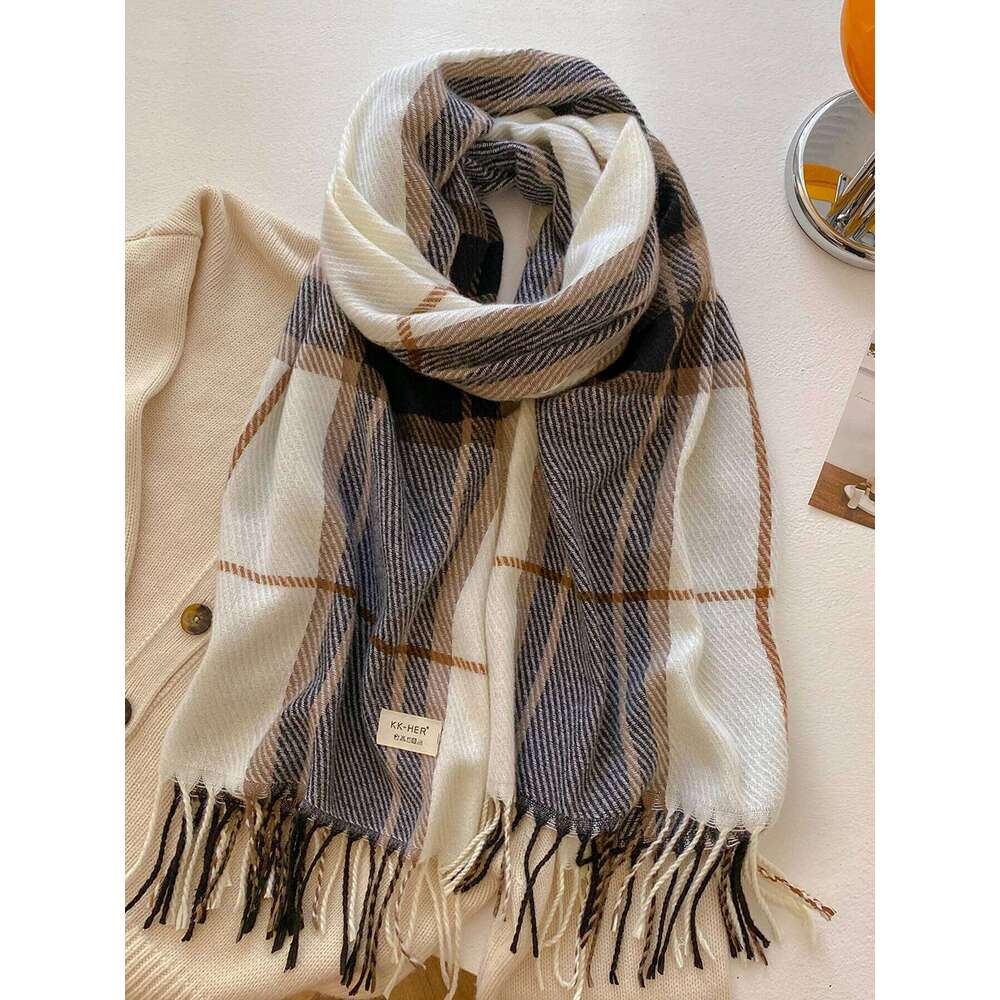 Plaid Long Scarf Winter Warm Imitation Cashmere Women Pashmina Foulard Bandana Scarves Female Luxury Hijab Tassel Shawl Wraps XJ260304