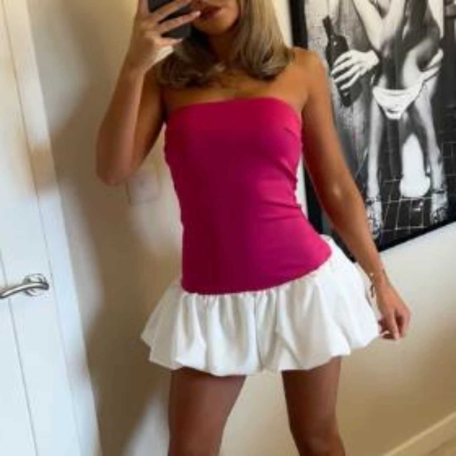 Sexy Strapless Mini Dress NEW Summer Solid Color Puff Bubble Short Gown Dress Off Shoulder Party Dress for Cocktail Streetwear M260304