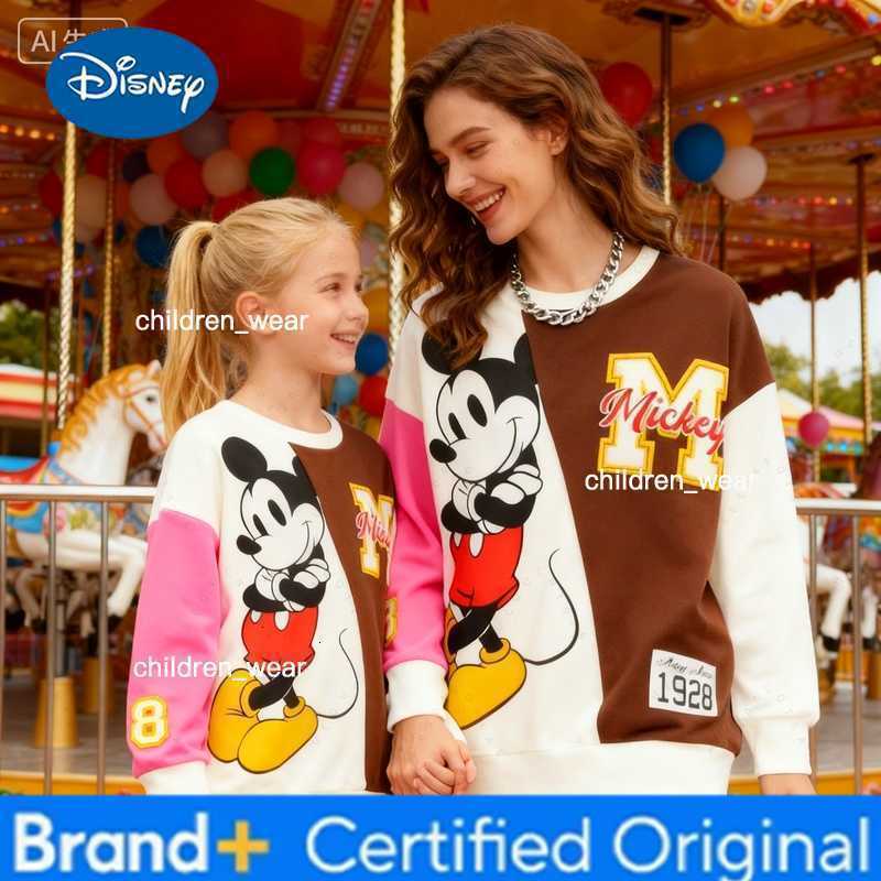 Disney Mickey Contrast Color Cartoon Print Adult Kids Crewneck Pullover Thin Sweatshirt Soft Comfy Stylish Relaxed-Fit Autumn Winter H260304