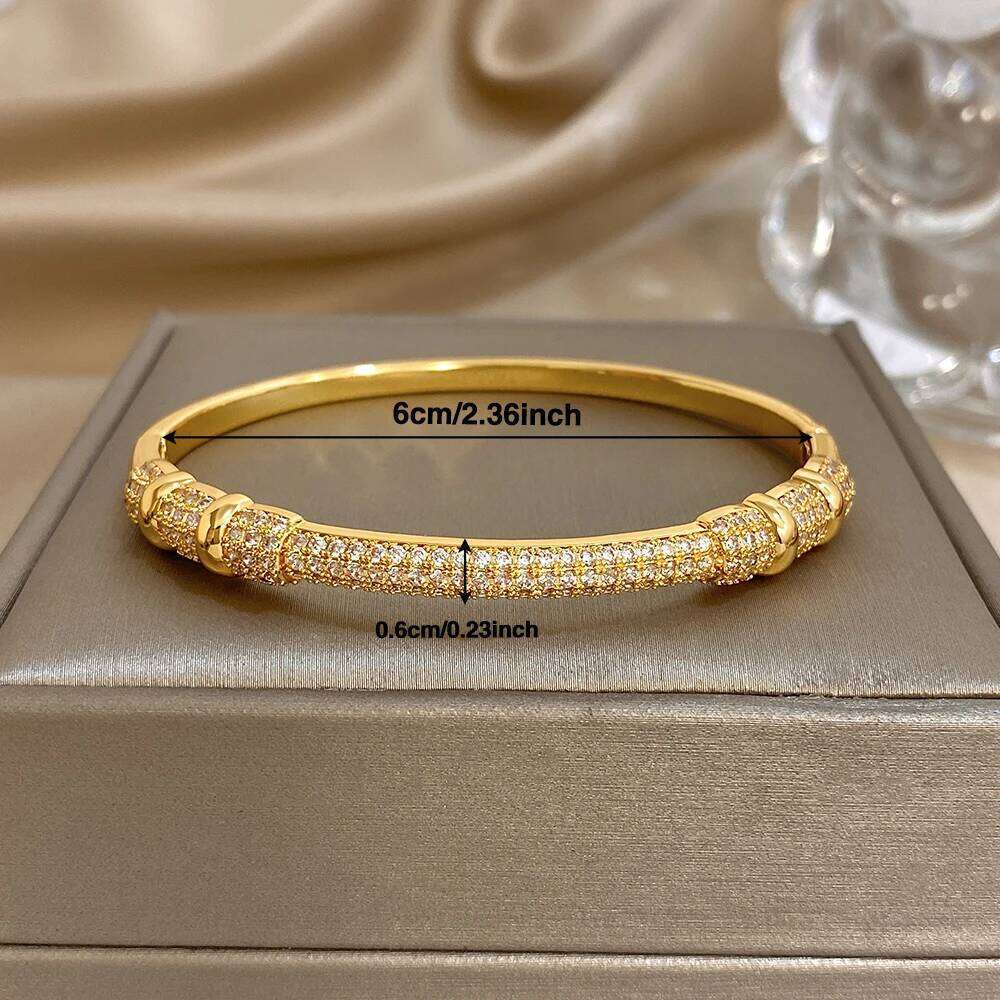 Shiny Geometric Micro Inlaid Rhinestone Stacked Bracelet for Women Delicate Gold Plated Copper Cuff Bangle Jewelry Gifts XJ260303