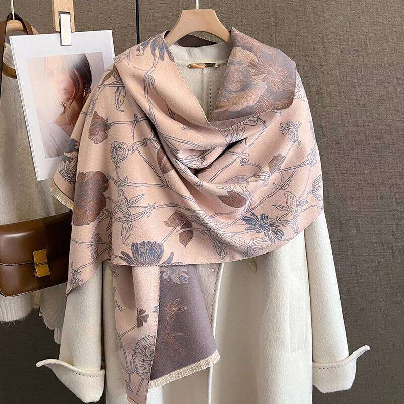 Winter Thickened Warm Scarf Floral Tassel Pashmina Shawl For Women Imitation Cashmere Warps Autumn Coldproof Windproof Blanket XJ260304
