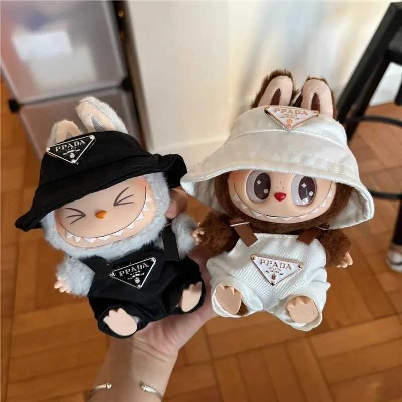 Labubu 15-17cm Retro Luxury Outfit - Monogram Overalls & Hat Set, Fashion Doll ClothesT260304
