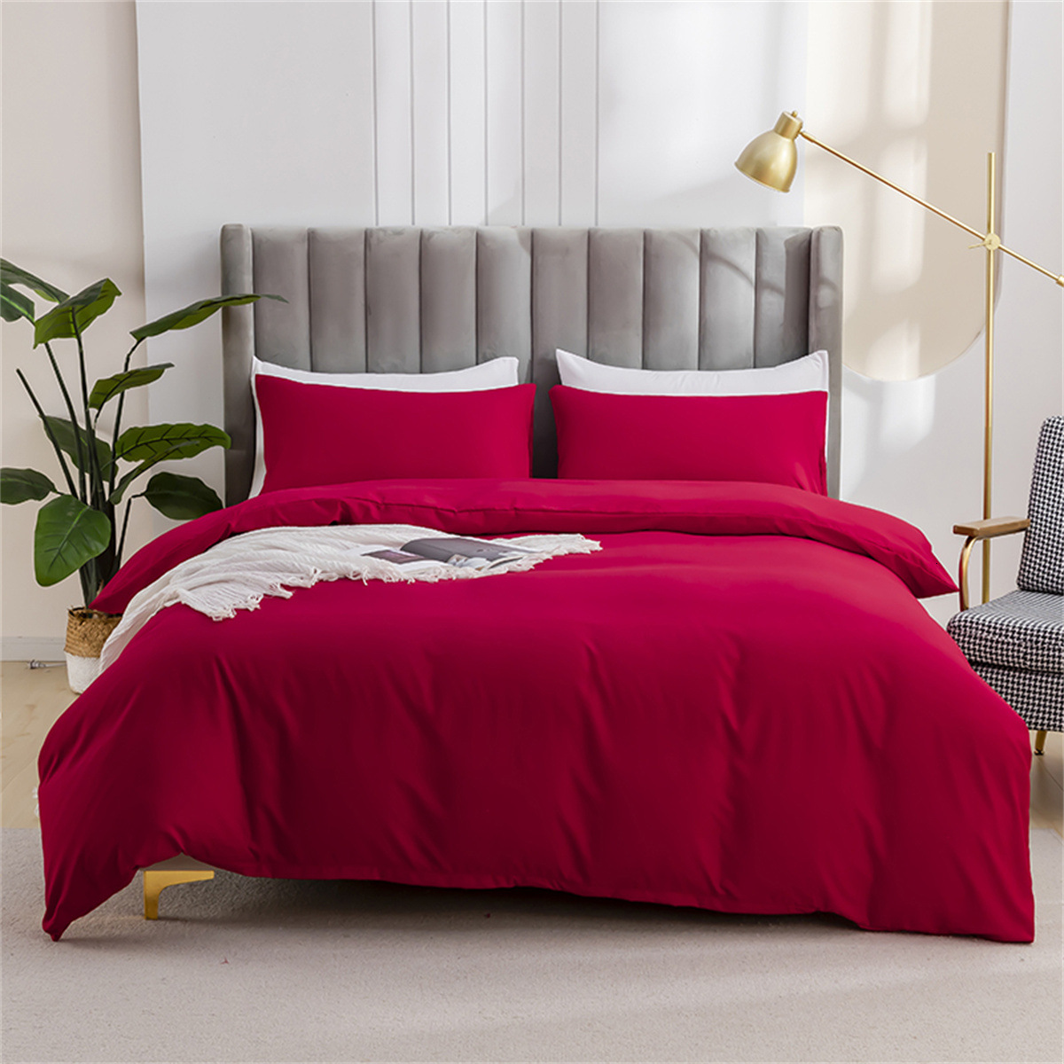 Solid-Color Brushed Fleece 4-Piece Pillowcase and Duvet Cover Set Minimalist 3-Piece Set Drop Shipping Available Digital Printing