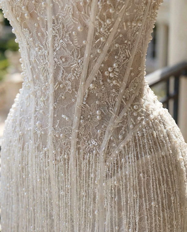 Exquisite Ivory Pearls Tassel Short Cocktail Dresses Strapless Lace-up Back vestidos de noiva Mini After Party Gowns Prom Dress M04BC19143 - view 4