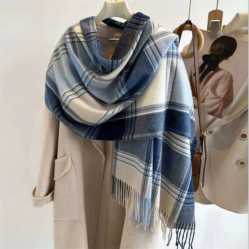 2023 Warm Plaid Cashmere Shawl Poncho Winter Scarf Luxury Print Blanket Pashmina Wraps Bufanda With Tassel Casual Stoled Echarpe XJ260304