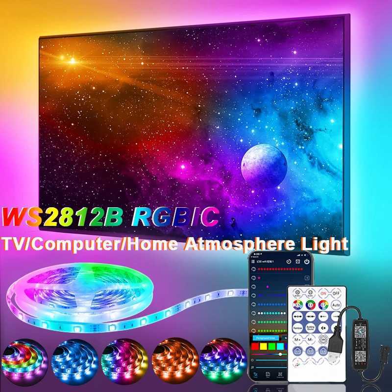 Music SYNC WS2812B RGBIC Led Strip Light Dream Color Light Strip Bluetooth App Control 5V USB PC TV Home Festive Atmospher Light H260304