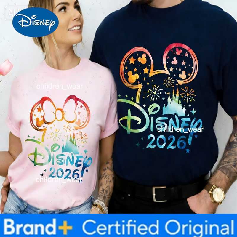 Disney 2026 Mickey And Minnie Gradient Graphic Printed Cotton T-Shirt Sweat Absorbing Family T-Shirt Clothing For Parents And Children H2603041