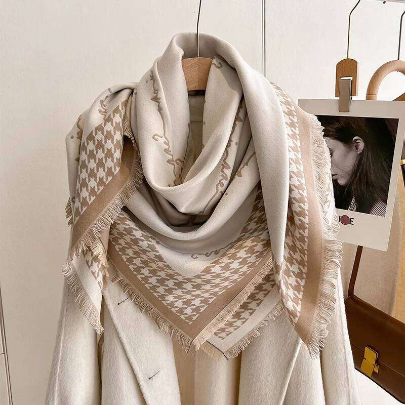 Luxury Brand Cashmere Women Houndstooth Scarf Winter Warm Shawl and Wrap Bandana Pashmina Female Foulard Square Thick XJ260304