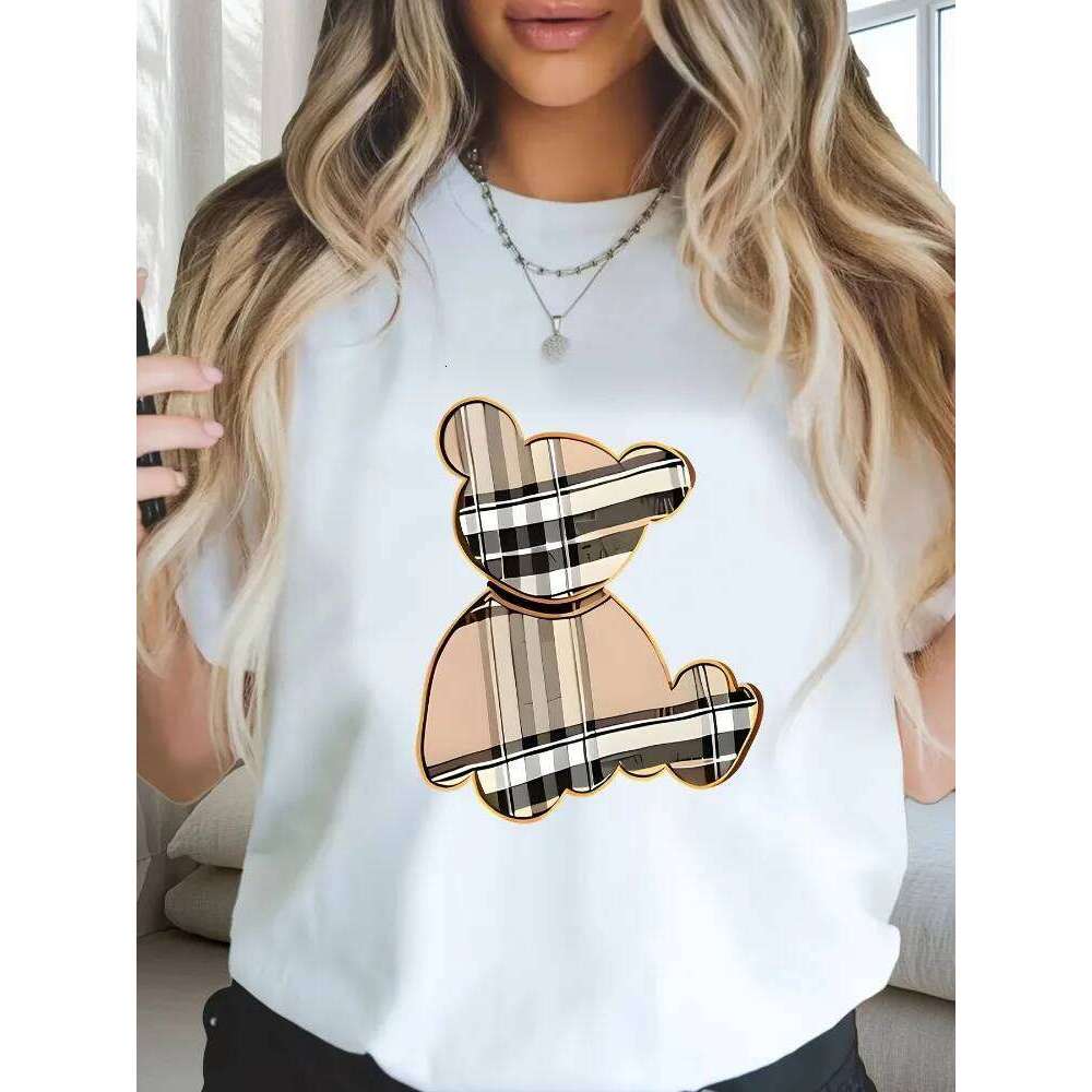 Little Bear Printed Pattern Women's Comfortable T-Shirt Loose Casual Trendy Top Harajuku Shirt Y2k Short Sleeve