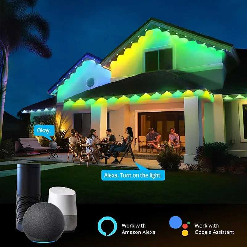 Smart WIFI RGB Eaves LED Lights Permanent Outdoor Waterproof Lights String APP Bluetooth Light Strip Scene Modes House Party H260304