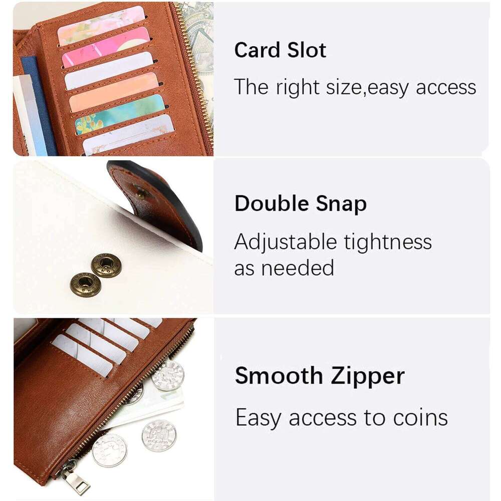 Women's Wallets RFID Blocking PU Leather Trifold Clutch Credit Card Ladies Travel Wallet Purse with Pen Holder C260304