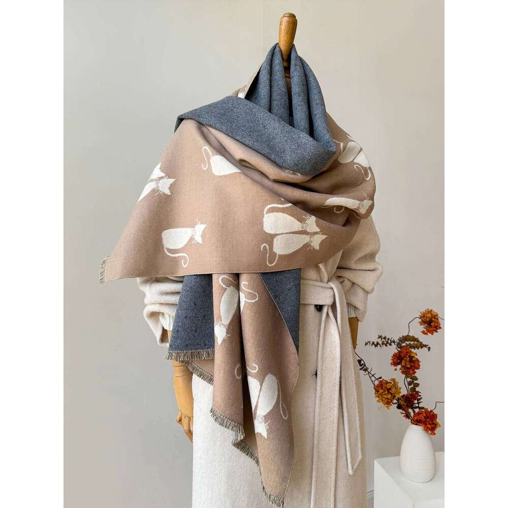 Women's Autumn Winter Warm Faux Cashmere Scarf Jacquard Shawl Wrap Cozy Blanket Neck Protection XJ260304
