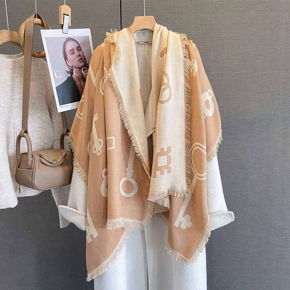 Luxury Thickened Warm Key Print Scarf Women's Long Tassel Pashmina Shawl Faux Cashmere Warps Autumn Winter High Quality Blanket XJ260304