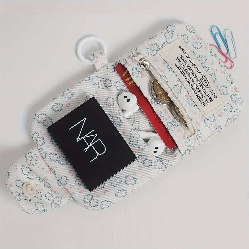 Mini Cute Flower Canvas Card Multi Layer Zero Wallet Earphone Storage Bag C260304
