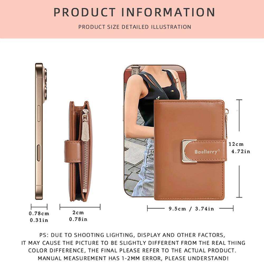 1Pcs/Baellerry Simple Compact Zipper Purse for Women, Can Hold Cards Coins, and Stylish Women's Bag, Multi-Card Slot Coin Pouch, Portable Multi-F
