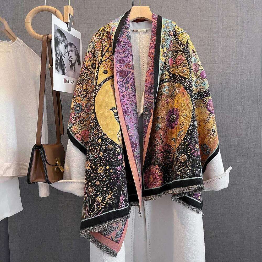 Thickened Warm Scarf For Women Retro Long Tassel Pashmina Shawl Faux Cashmere Warps Autumn Winter Floral High Quality Blanket XJ260304