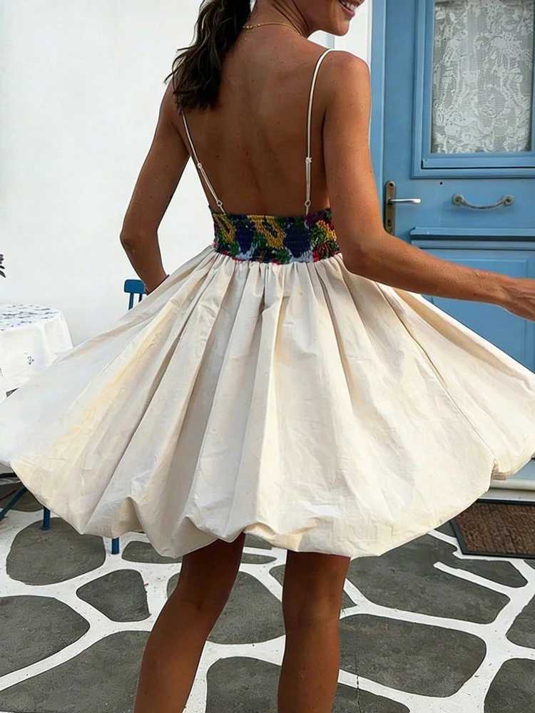 Summer New Off Shoulder High Waist Party Dress Elegant New Sleeveless Slim Swing Dress Fashion Halter Printed Ruffles Mini Dress M260304