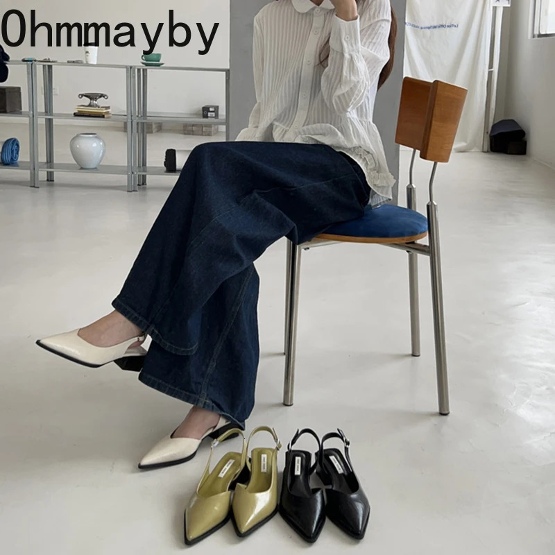 Summer Womens Cover Toe Sandals Elegant Shallow Slip On Shoes Comfort Low Heel Dress Street Style Shoes 260305