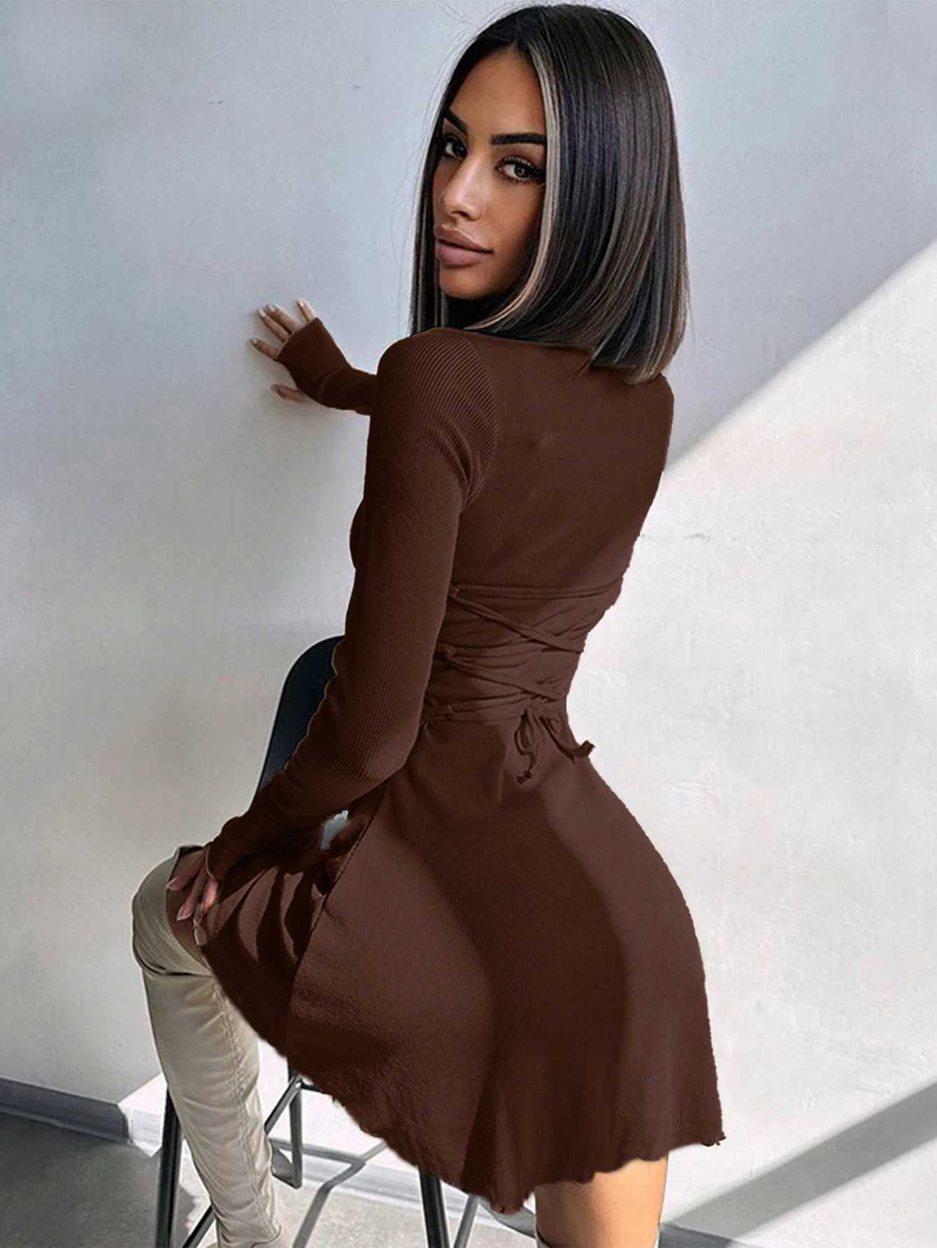 Womens Sexy Club Long Sleeve Mini Bodycon Dress Suitable For Nightclub Family Party Vacation Leisure M260304