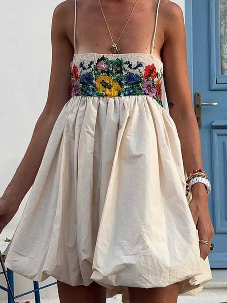 Summer New Off Shoulder High Waist Party Dress Elegant New Sleeveless Slim Swing Dress Fashion Halter Printed Ruffles Mini Dress M260304