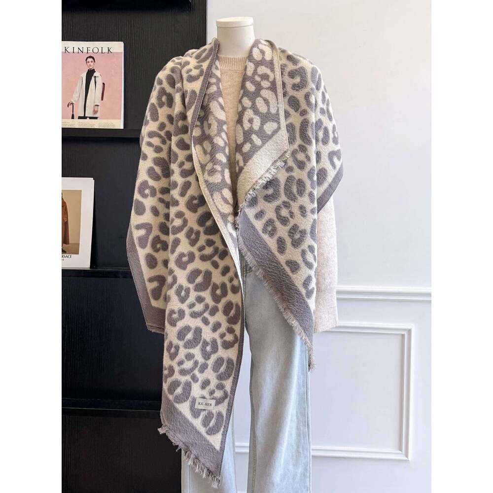 Winter Unisex Faux Cashmere Leopard Print Scarf Stylish Patterns Irregular Design Double-Sided Wear Warm Texture Versatile XJ260304