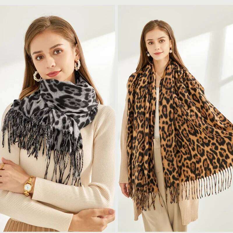 Leopard Printed Cashmere Shawl Scarf For Womman Warm Tassel Shawls Fashion Long Thicken Pashmina Scarves Female Wraps XJ260304