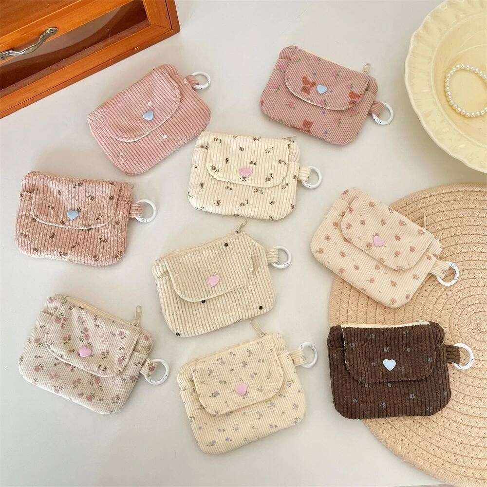 Corduroy Printed Coin with Key Ring Kids Cute Purse Hasp Small Wallet Zipper Credit Card Holder ID Bag C260304