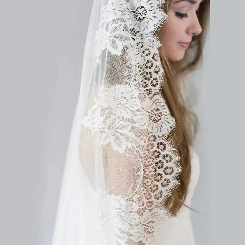 White/Ivory Wedding Veil Long Comb Lace Mantilla Cathedral Bridal Veils Wedding Accessories Veu De Noiva Customized 260228