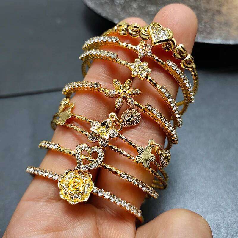20 Styles Dubai Gold Color Bangles For Kids Baby Promotion Sale Child Birthday Gifts Children'S Bracelets XJ260303