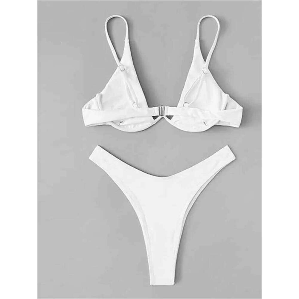 Sexy Underwire Bikini 2025 Mujer Women Solid Red Push Up Bra Swimsuit Haler V Neck Bathing Suit Mini Micro Thong Swimwear Y260303