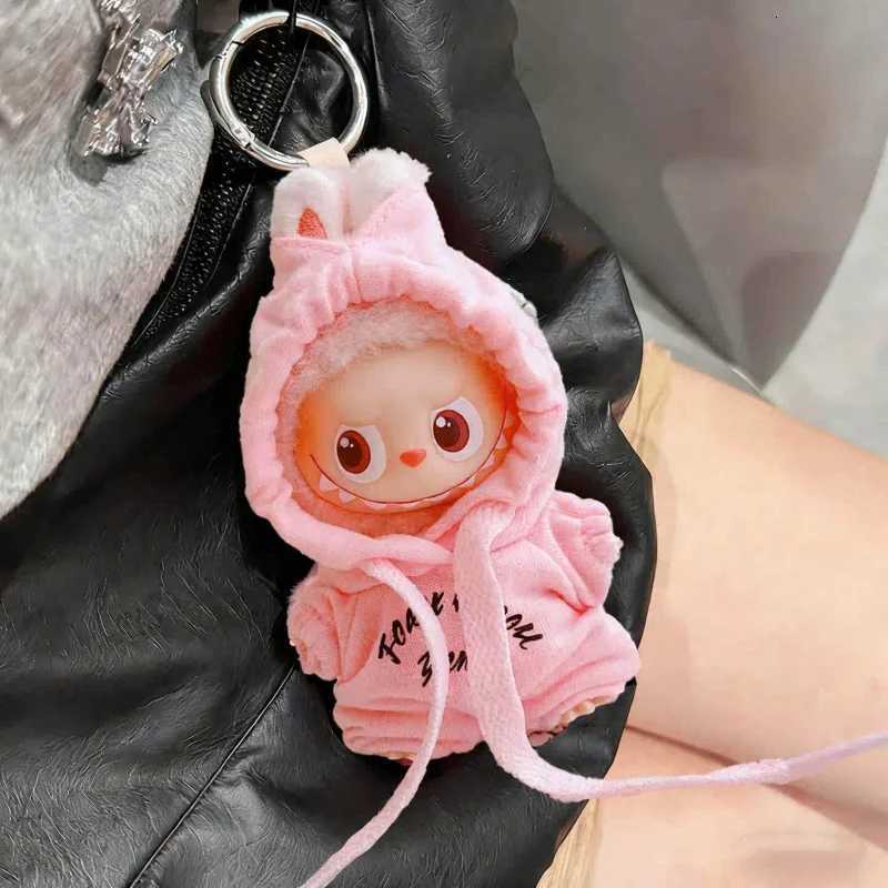 Letter Print Hooded Jumpsuit for 10cm Labubu V4 & Pin for Love Series Dolls Casual Fashion AccessoriesT260304