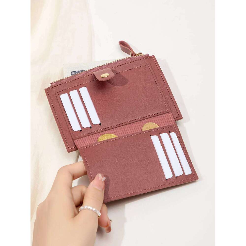 Fashionable Simple and ultrathin women's short Lightweight Portable ID Credit Card Holder Bifold Zipper Small Wallet C260304