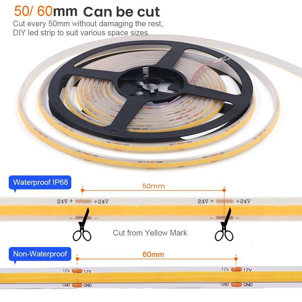 12V 24V COB LED Strip Light IP68 IP67 Waterproof Flexible Led Lamp 320LED 5m 10m 15m 05m 1m High Density Bright Liner Lighting H260304