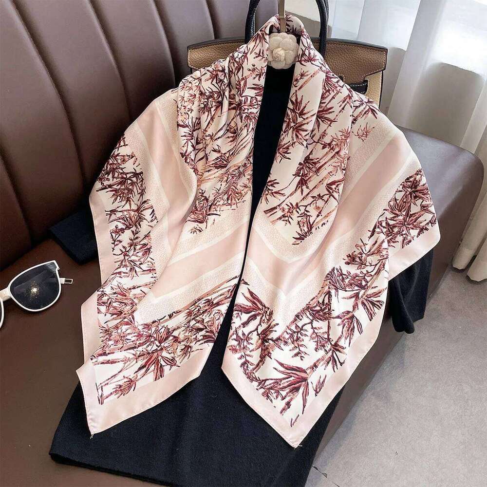 Luxury 90*90cm Square Silk For Women Fashion Neck Shawl Warps Elegant Neckerchief Bandanas Hijab Soft Stain Ladies Scarf XJ260304