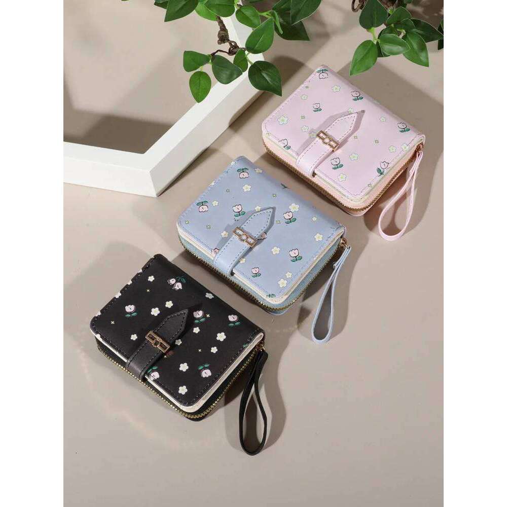 Flower patterned credit holder for women or men's small card case with zipper hand-held wallet C260304