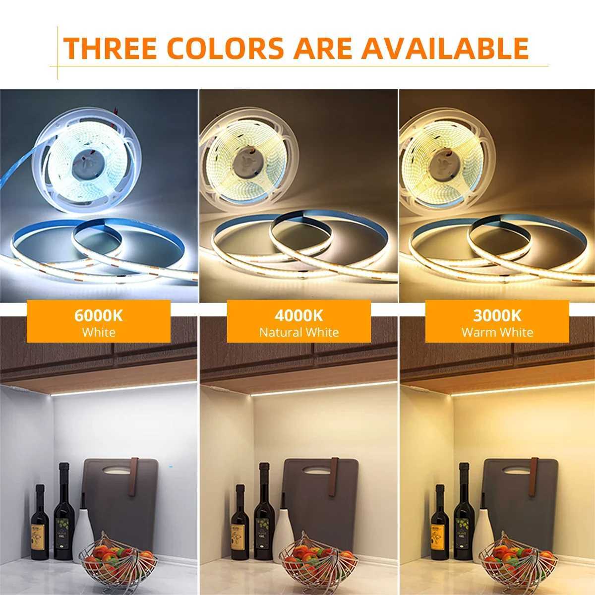 DC 5V 12V 24V COB LED Strip Lights 320LEDs/m High Brightness FOB Flexible Ribbon Bar Tape Linear Dimmable Lighting Room Decor H260304