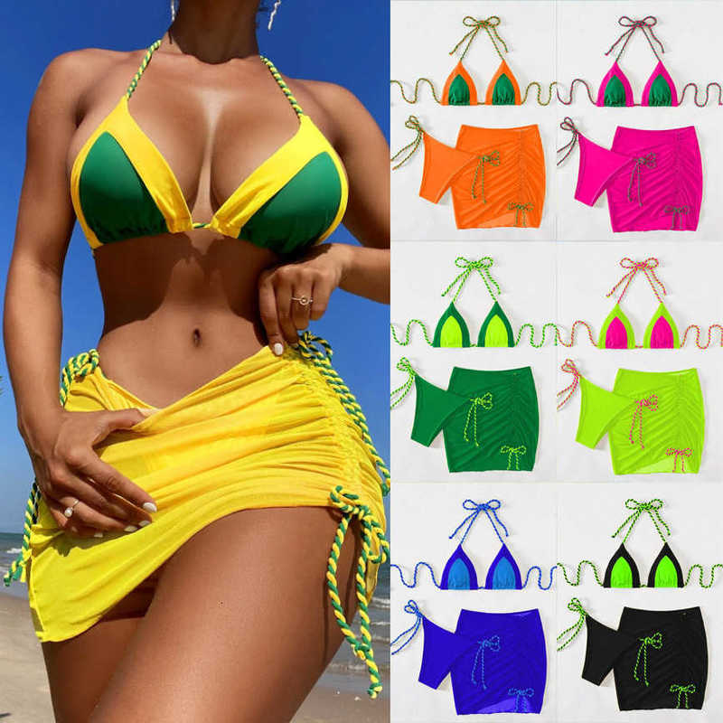 Women's Swimwear 2025 new sexy swimsuit three piece set spliced contrasting bikini women's swimsuit