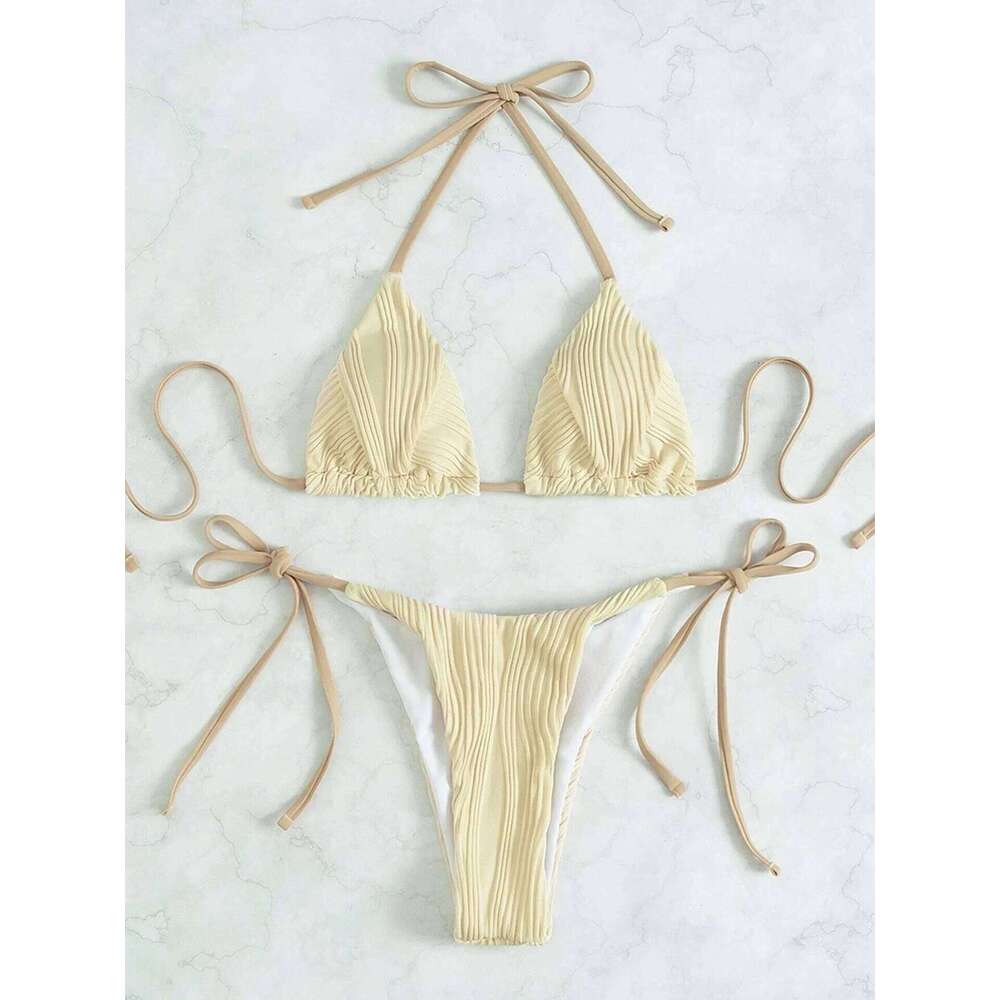 2025 String Bikini Solid Thong Swimsuit Brazilian Bathing Suit Women Sexy Swimwear Female Beach Wear Swimming Summer Trikini Y260303