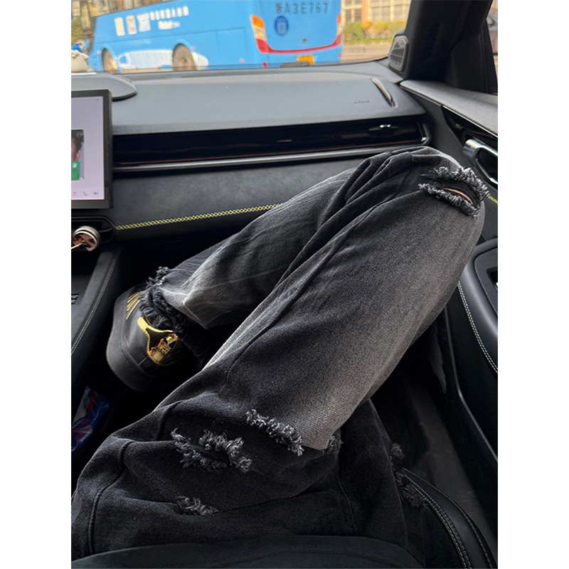 Designer Pants American Hip Hop Pants Ins High Street Trendy Washed Gradient Fake Jeans Men Straight Loose Casual Pants