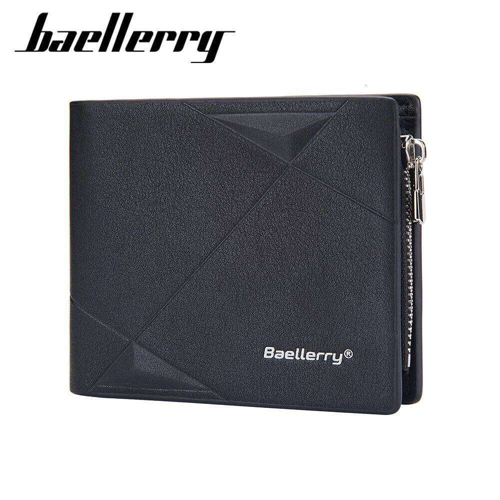 Thin Minimalist Men's Baellerry Small RFiD Blocking Zip Bifold Wallet with Money Clip Capacity for Cards Cash ID Passport C260304