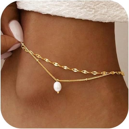 Super Fairy Freshwater Pearl Pendant Rope Chain Double Layer Stacked Anklet Exquisite Bohemian Style Foot Jewelry 250114