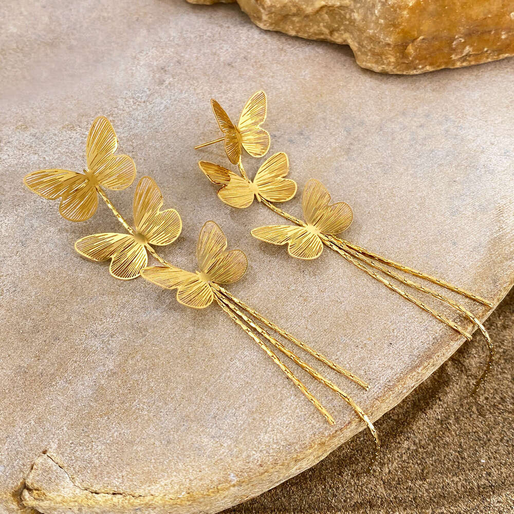 Light Luxury Retro Earrings Tassel Butterfly Earrings Fashionable And Versatile Design Earrings