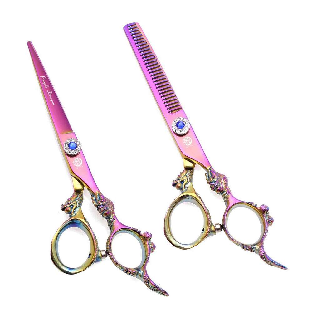 Cutting Professional Purple Dragon 5.5" 6" Japan 440C Barber Shop Hair Thinning Shears Hairdressing Scissors Z9004 H260303