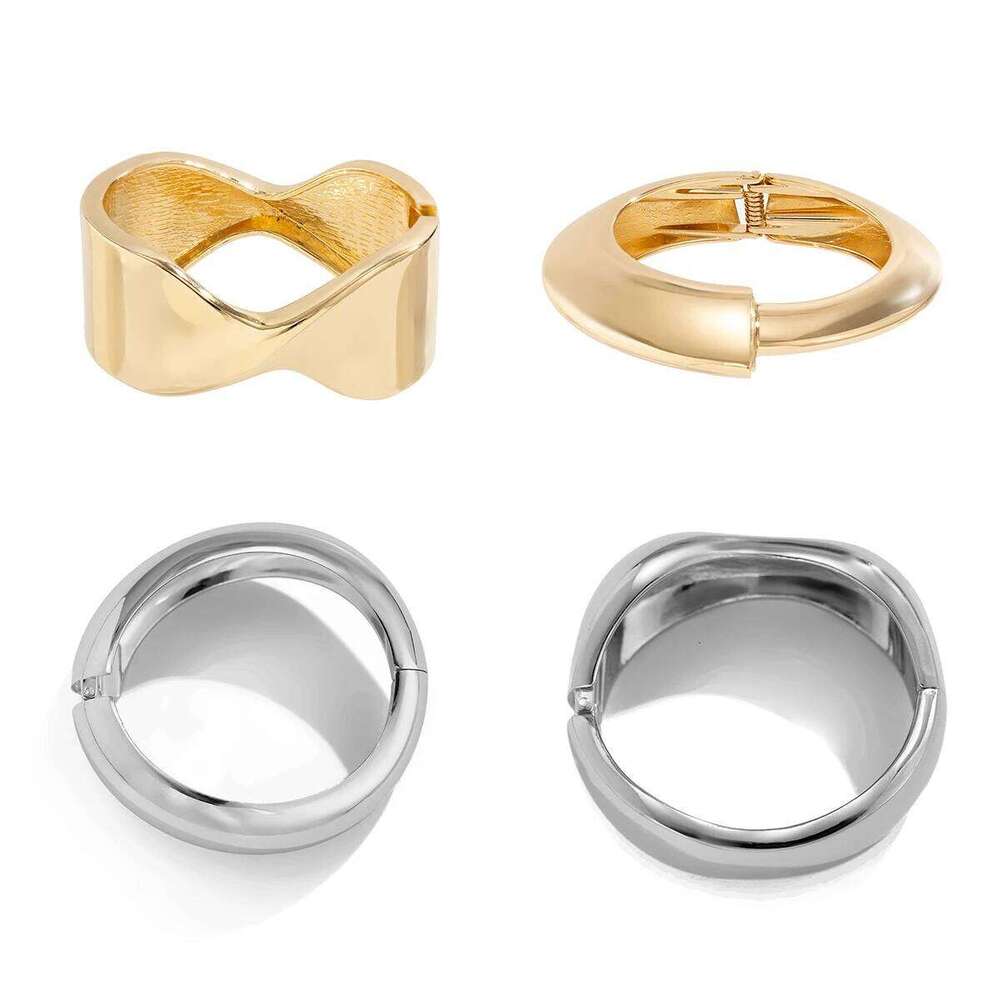 Ingemark 4 Styles Luxury Punk Heavy Metal Chunky Spring Bangle for Women Hip Hop Open Wide Cuff Bracelet Steampunk Jewelry Men XJ260303