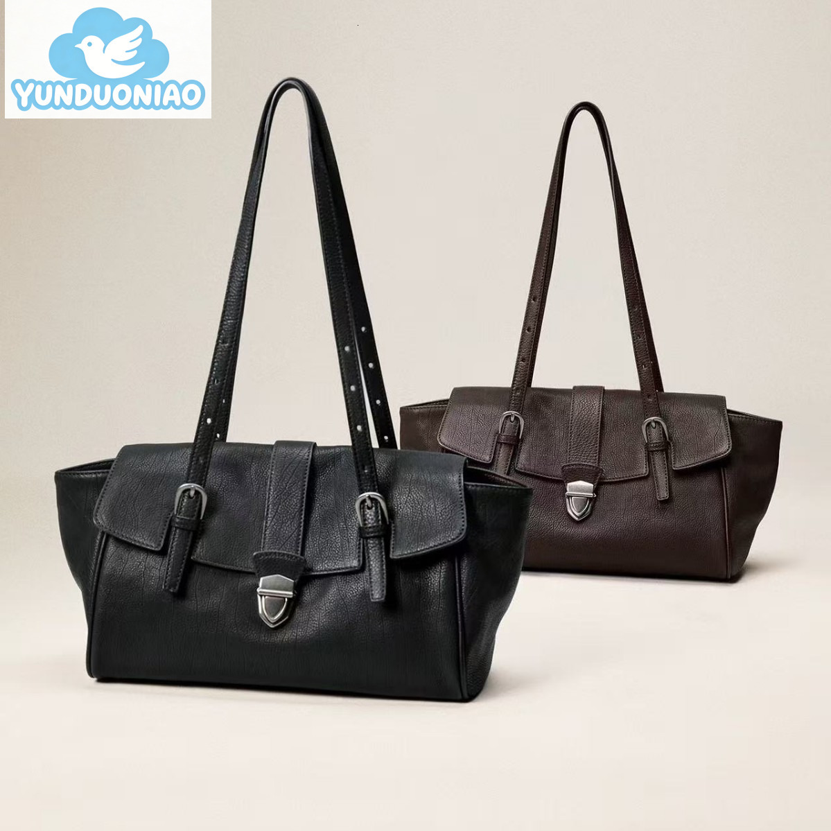 YUNDUONIAO new original rectangular briefcase niche new women's high-end leisure commuting handbag retro simple shoulder bag and armpit bag