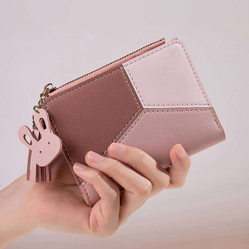 Simple Style Short Wallets Tassel Hit Color PU Leather Coin Purse Card Holders Small Clutch Women Girls Hand Bag Pouch C260304