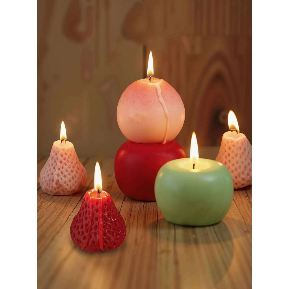 Cute Fruit Shaped Scented Candles: Peach, Apple and Strawberry Fragrance, Natural Soy Wax for Home Decoration, Gift, Relaxation W260304
