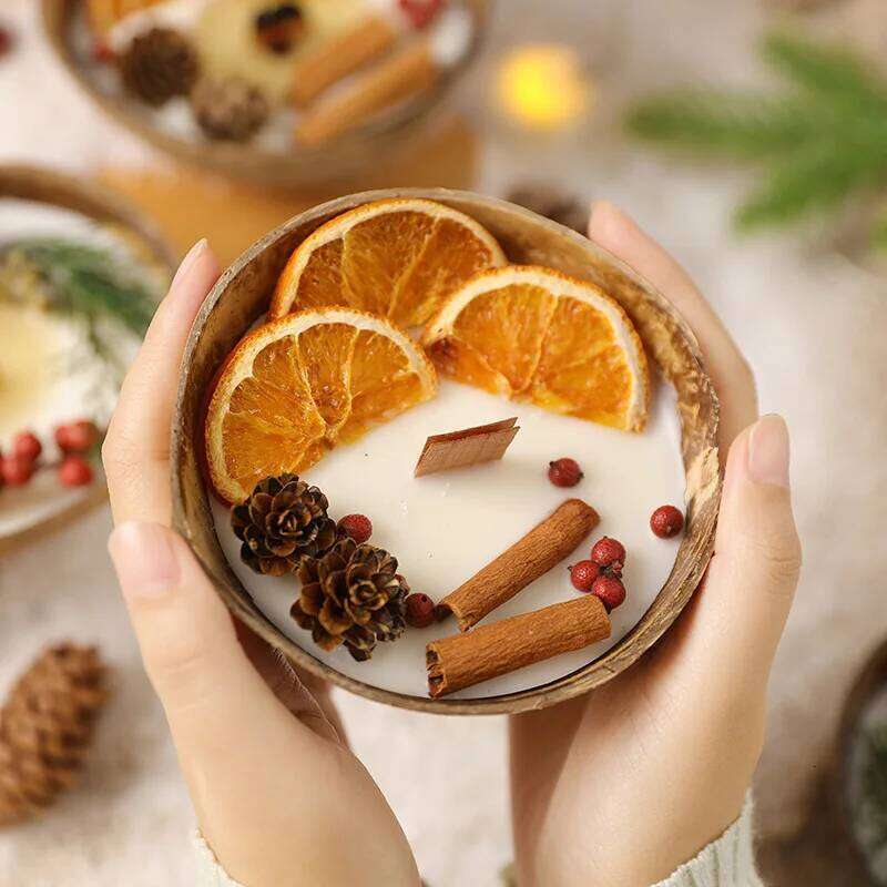 Coconut Bowl with Dried Flowers, Home Decorative Candles, Eco-Friendly Aromatherapy Candle for Weddings W260304