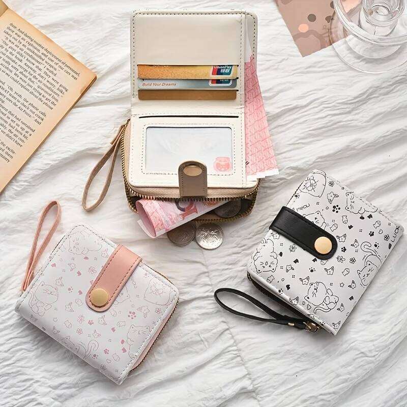 1pc Adorable Cat Mini Wallet - Lightweight Zippered Multi-Card Slot ID Credit Holder Gift for Teens Casual Trendy Multi-Color C260304