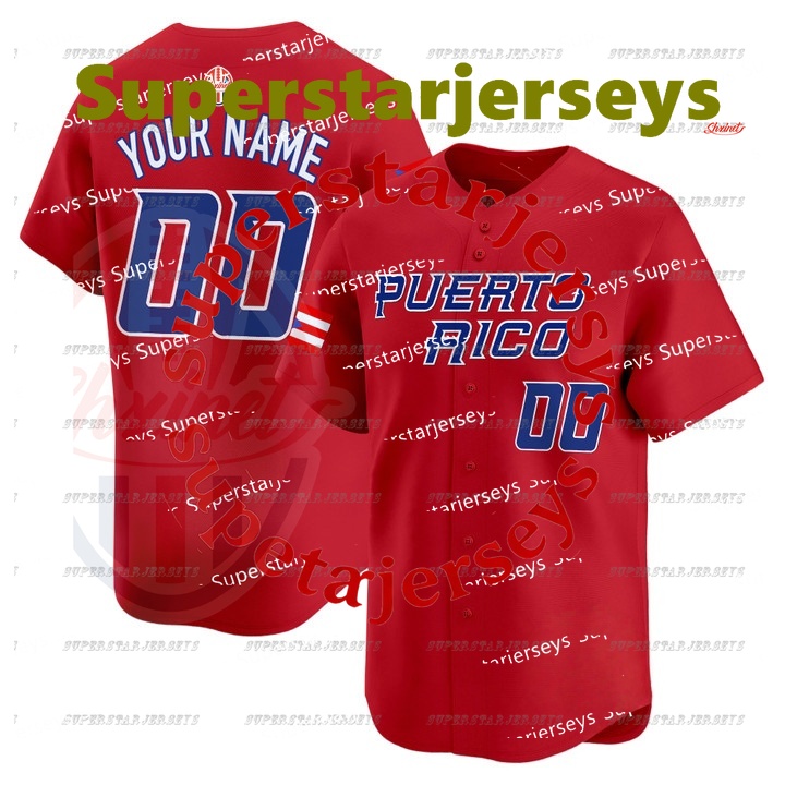 Custom Jersey Team Puerto Rico 2023 World Baseball Classic WBC Francisco Lindor Carlos Correa Javier Baez Edwin Diaz Marcus Stroman Enrique Hernandez 